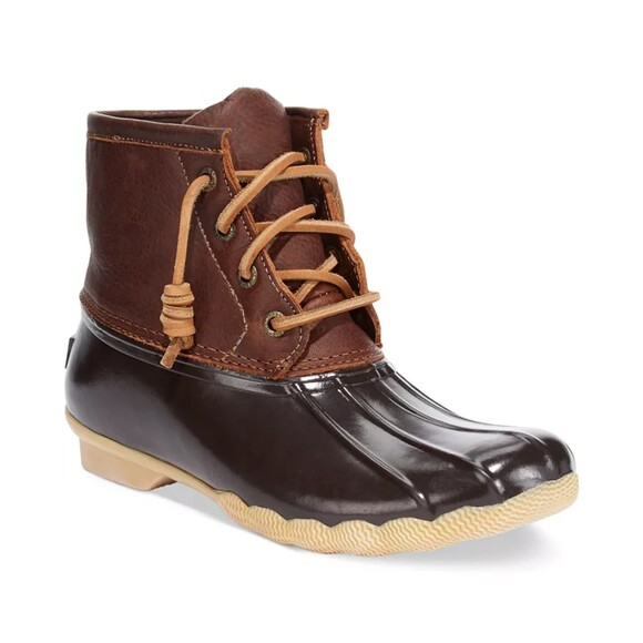 Sperry Womens Duck Boot Brown Rain Booties Warm Microfleece Rawhide Lace Up 11 - Picture 1 of 12